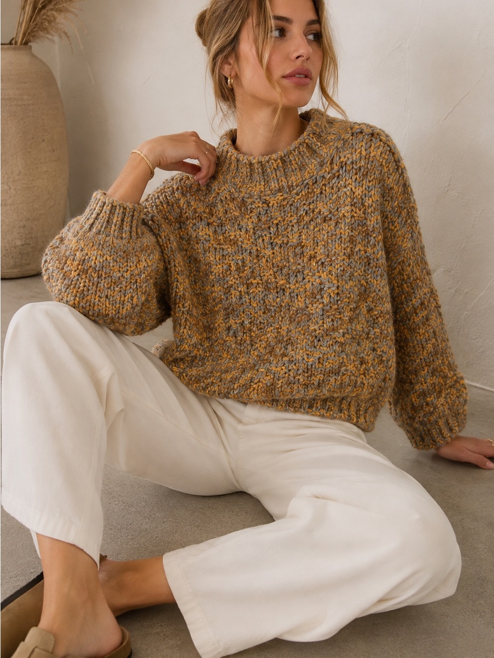 Altar’d State Marled Chunky Knit Sweater Orange Brown Gray XS NWT - Picture 11 of 12